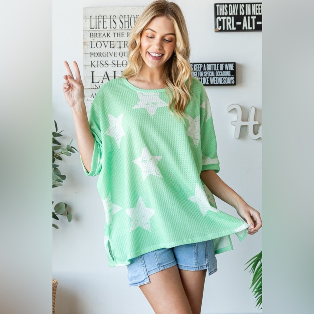 HOPELY Star Pattern Oversized Waffle T-Shirt